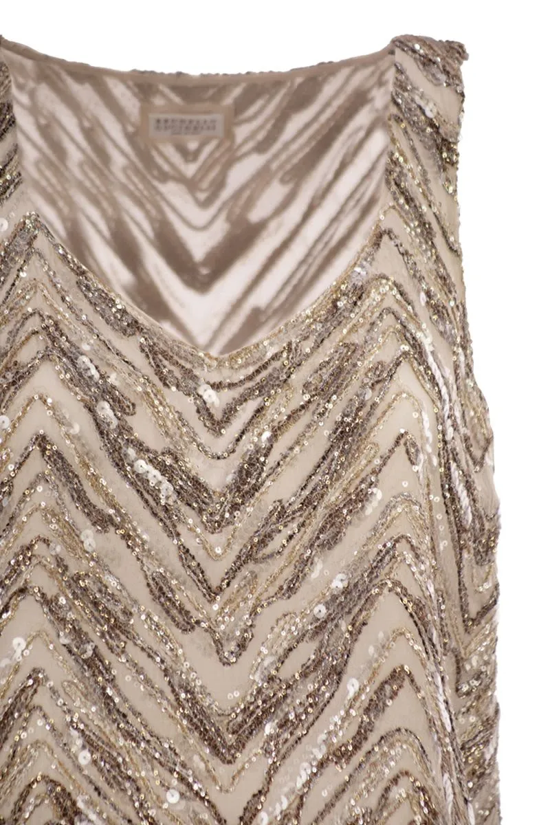 CRISPY SILK TOP WITH DAZZLING CHEVRON EMBROIDERY sold by Lord & Taylor product image thumbnail 4