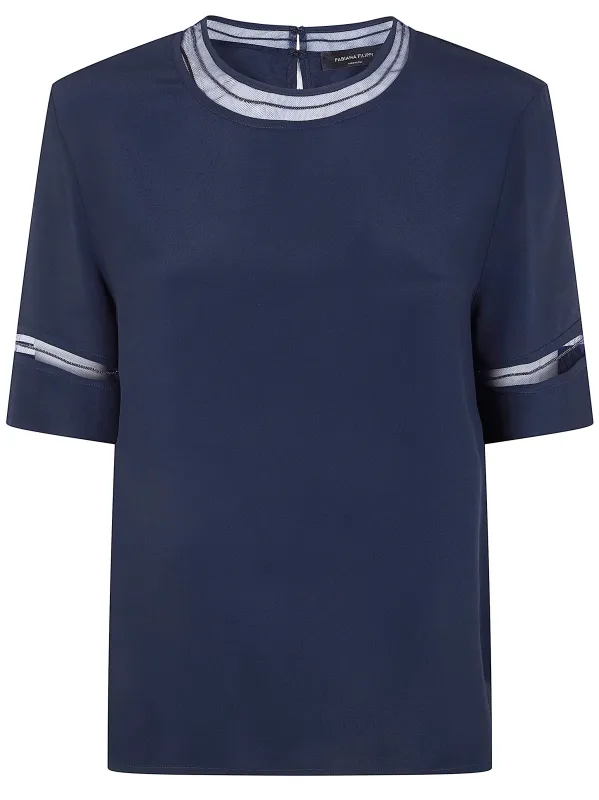 SHORT-SLEEVED SILK SATIN BLOUSE WITH TRANSPARENT INSERTS sold by Lord & Taylor