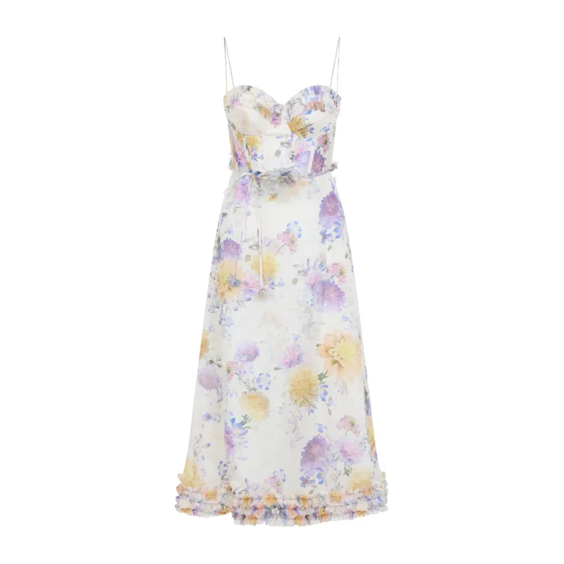 CREAM WHITE DAHLIA LINEN LUNA RIFFLE MIDI DRESS sold by Lord & Taylor