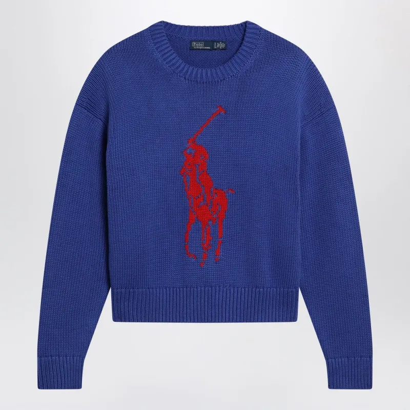 PURPLISH BLUE SWEATER WITH LOGO INTARSIA sold by Lord & Taylor