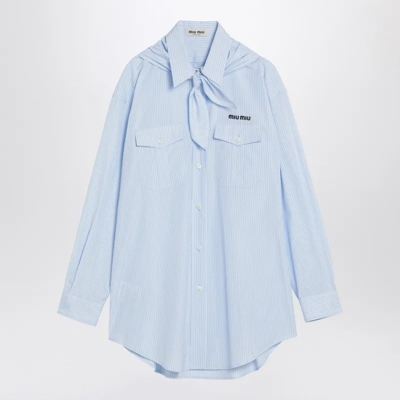LIGHT BLUE/WHITE STRIPED SHIRT WITH SCARF made by Miu Miu