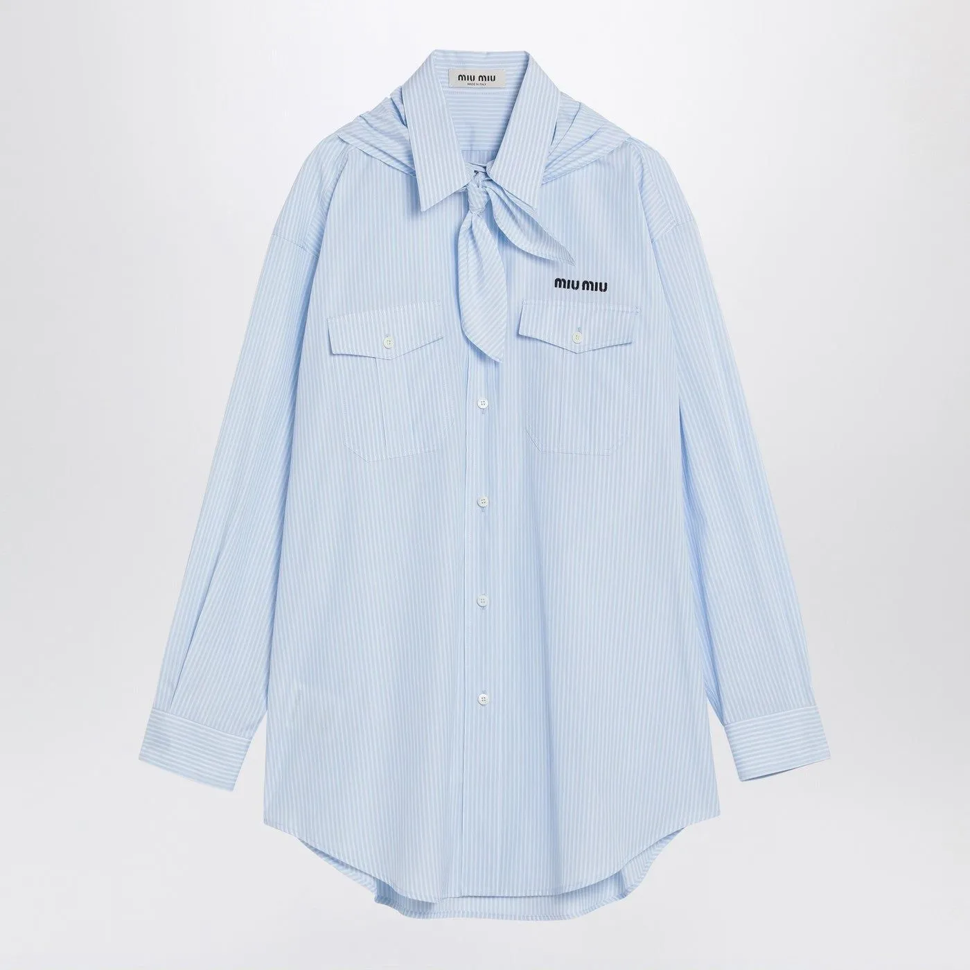 LIGHT BLUE/WHITE STRIPED SHIRT WITH SCARF sold by Lord & Taylor