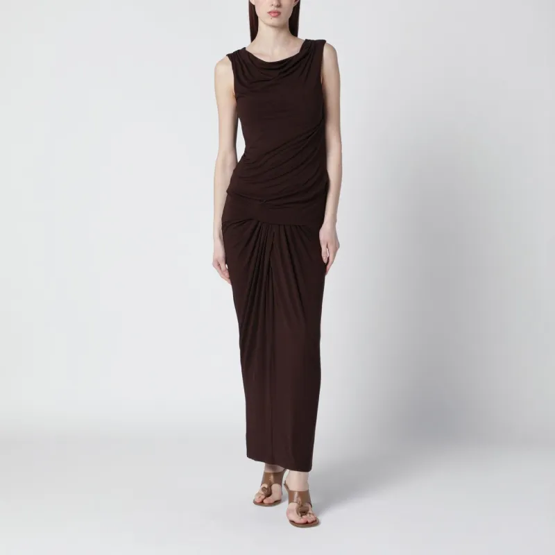 TOBACCOCOLORED DRESS WITH DRAPING made by Entire Studios