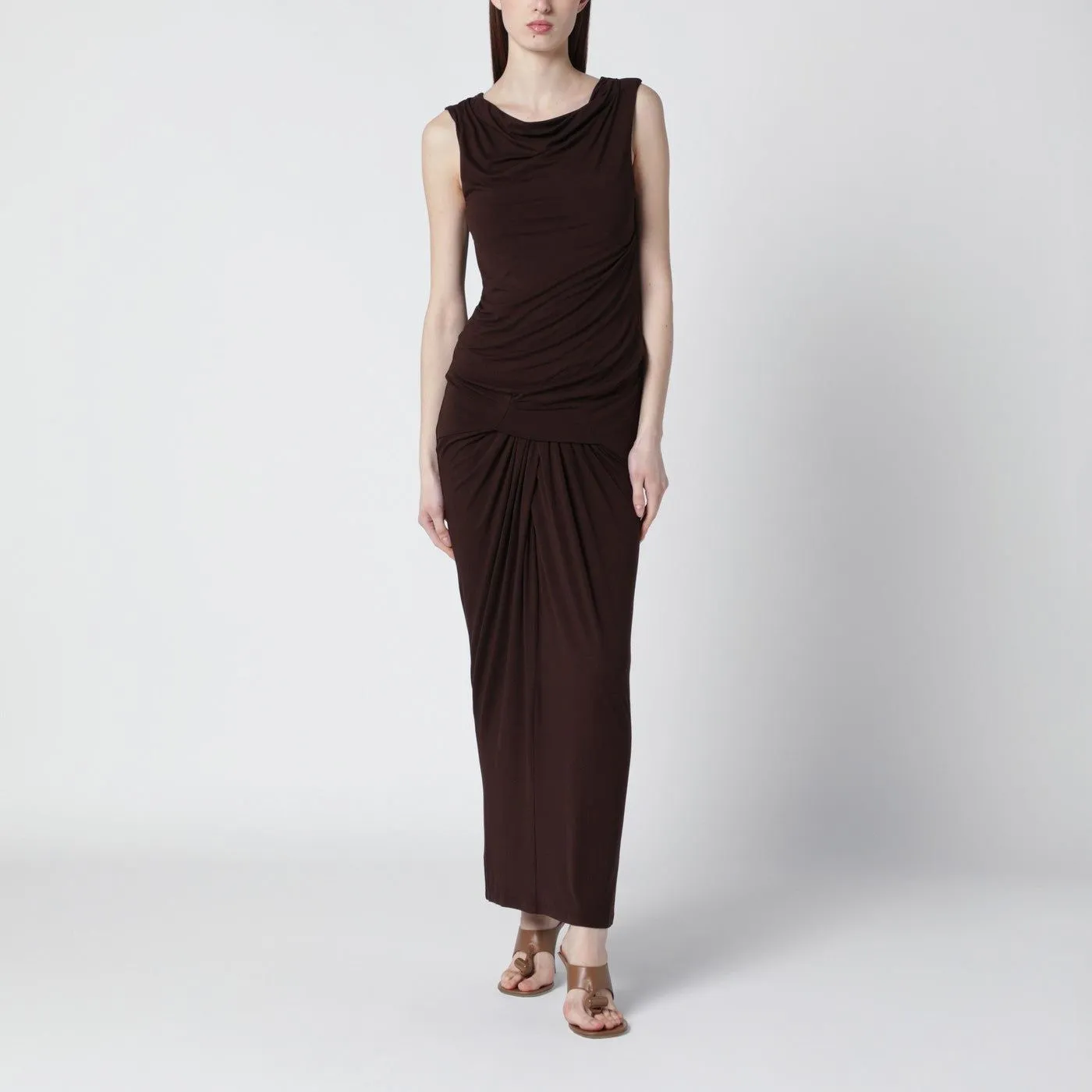 TOBACCOCOLORED DRESS WITH DRAPING sold by Lord & Taylor