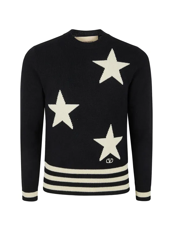 CREWNECK BLACK WOOL SWEATER made by Valentino