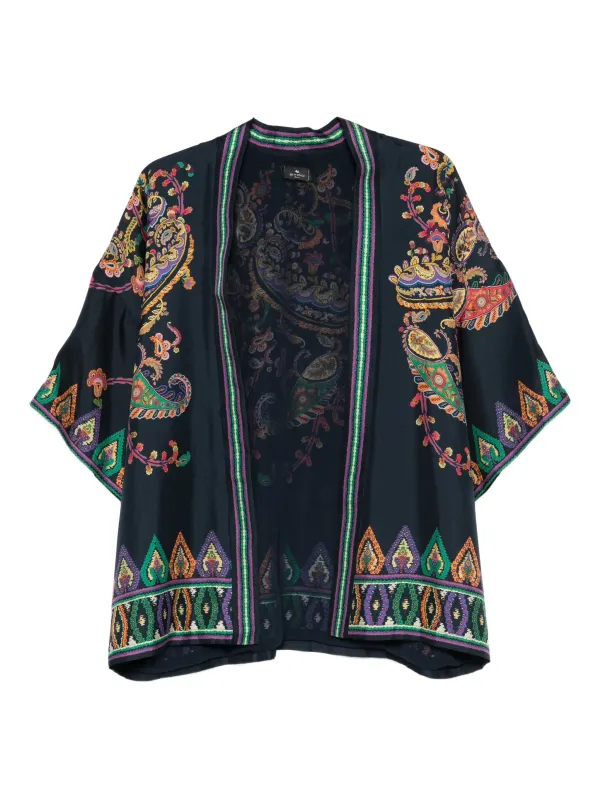 PRINTED KIMONO BLUE SILK JACKET made by Etro