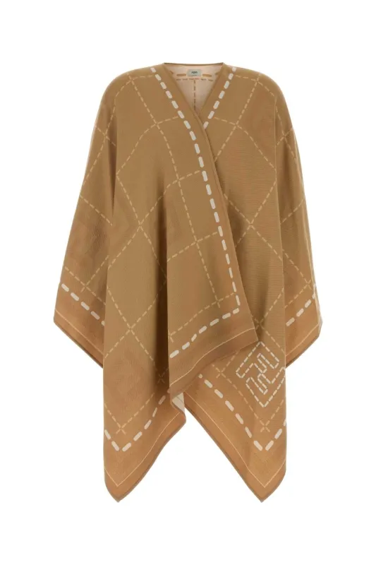 PATTERNED BROWN VIRGIN WOOL CAPE made by Fendi