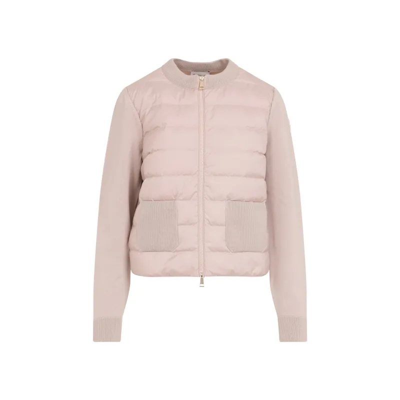 LIGHT BEIGE VIRGIN WOOL POLYESTER CARDIGAN made by Moncler
