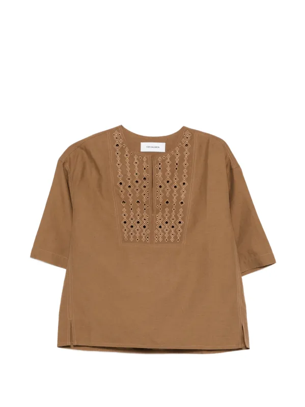 WHITE COTTON LINEN TOP made by Yves Salomon