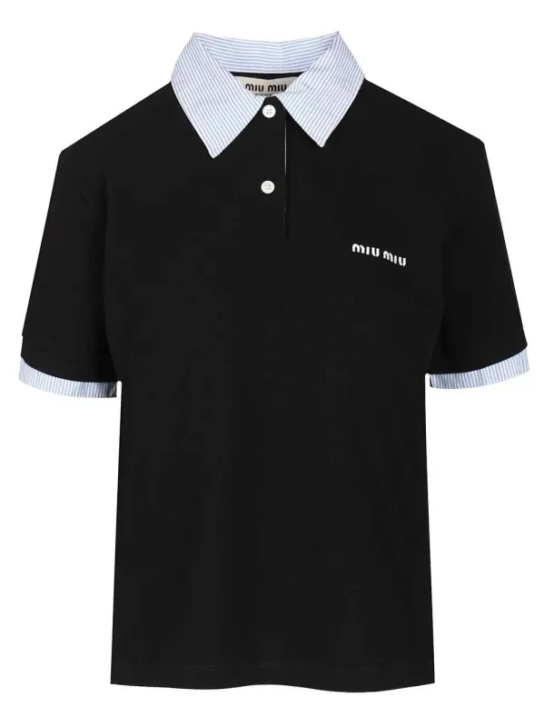BLACK COTTON POLO SHIRT made by Miu Miu