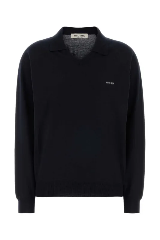 MIDNIGHT BLUE WOOL POLO SHIRT made by Miu Miu