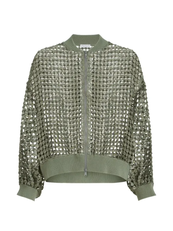 DAZZLING NET EMBROIDERY CARDIGAN IN SILK AND LINEN made by Brunello Cucinelli