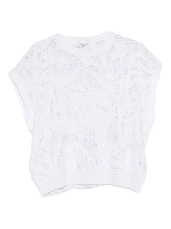 DAZZLING WATER LILLIES KNIT T-SHIRT IN LINEN AND COTTON made by Brunello Cucinelli