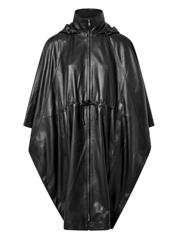 LEATHER CAPE WITH DRAWSTRING WAIST made by Yves Salomon