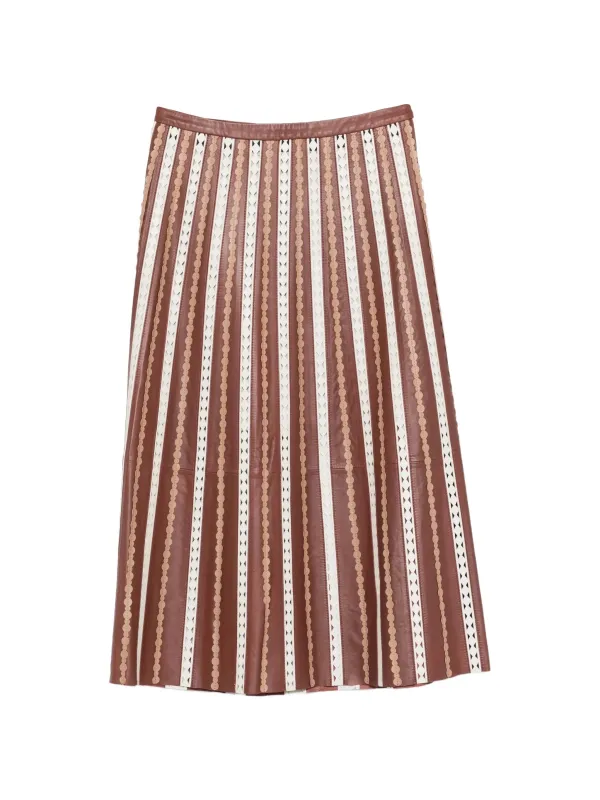 STRIPED LEATHER MIDI SKIRT made by Yves Salomon