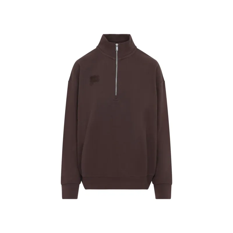 BROWN HALF ZIP COTTON SWEATSHIRT made by Pangaia