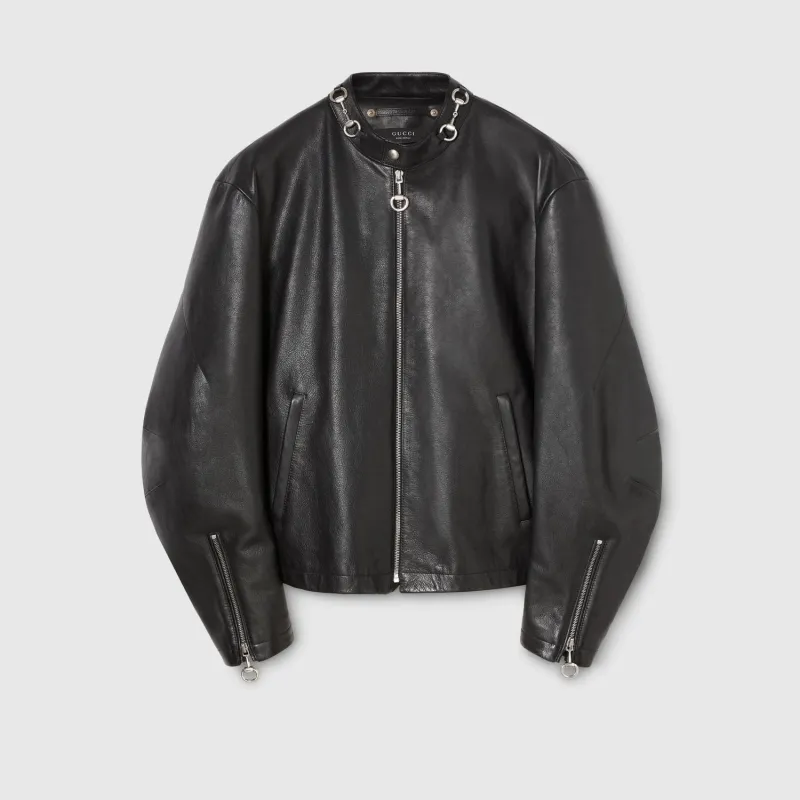 LEATHER BIKER JACKET made by Gucci