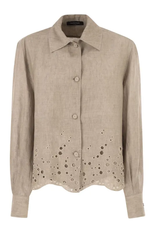 CROPPED LINEN SHIRT WITH BRODERIE ANGLAISE EMBROIDERY made by Fabiana Filippi