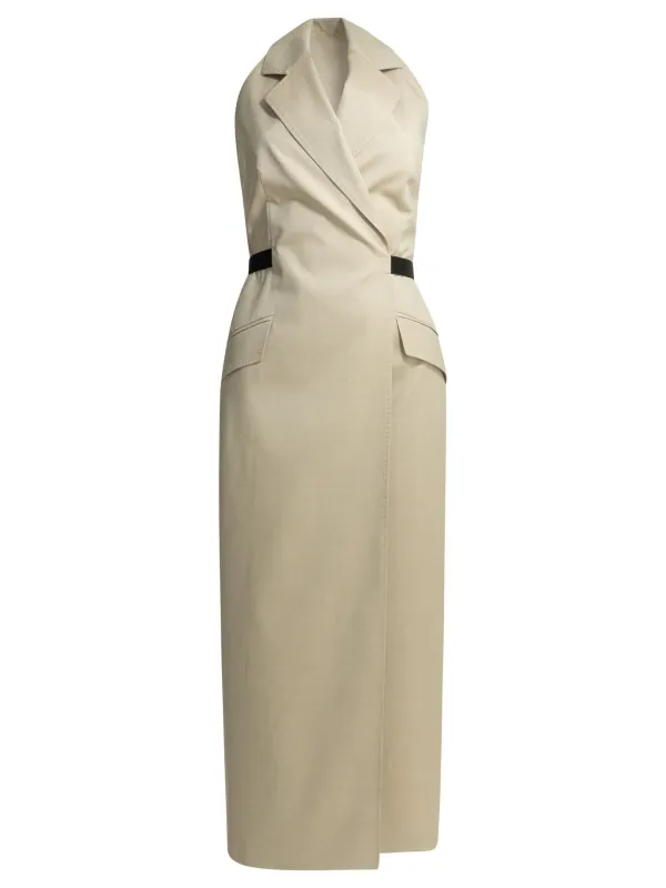OPEN BACK MIDI BEIGE COTTON VIRGIN WOOL DRESS made by MaxMara