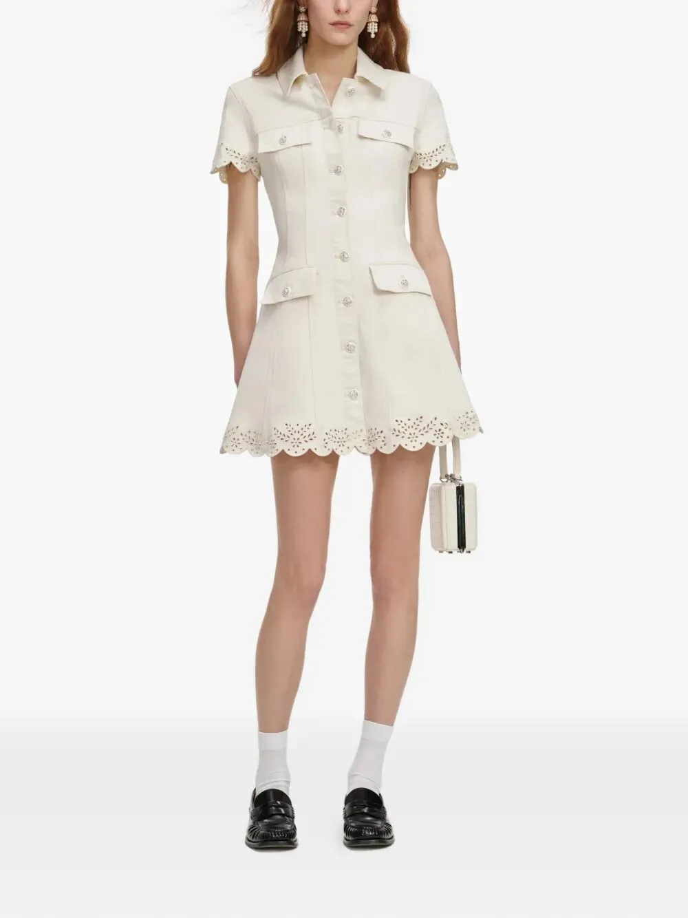 CREAM BRODERIE DENIM MINI DRESS sold by Lord & Taylor product image thumbnail 4