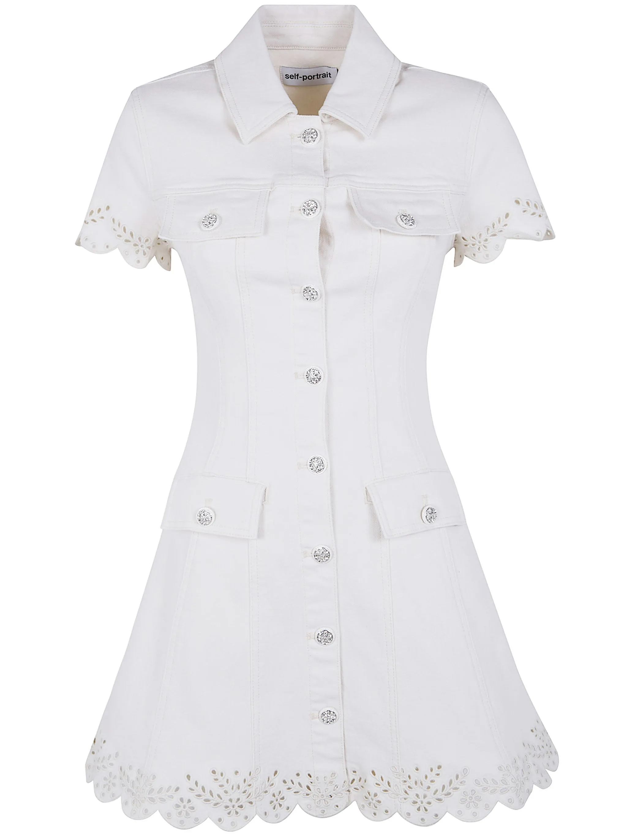CREAM BRODERIE DENIM MINI DRESS sold by Lord & Taylor