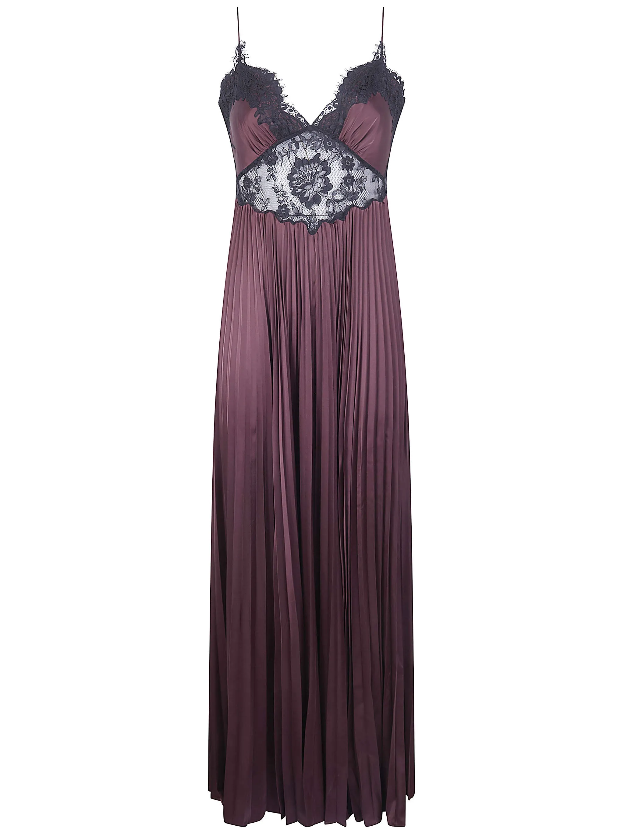 BROWN SATIN LACE INSERT MAXI DRESS sold by Lord & Taylor