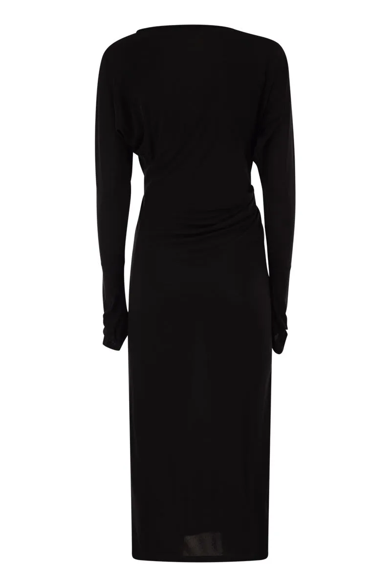 MSTSALVO - DRAPED VISCOSE JERSEY MIDI DRESS sold by Lord & Taylor product image thumbnail 2