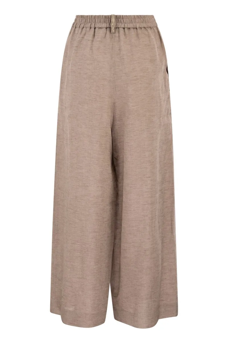 LINEN WIDE-LEG TROUSERS WITH ELASTICATED WAIST AND MONILE DETAIL sold by Lord & Taylor product image thumbnail 2