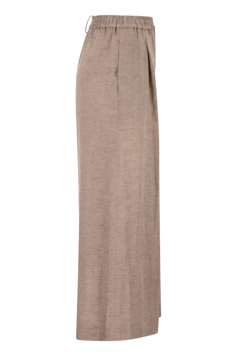 LINEN WIDE-LEG TROUSERS WITH ELASTICATED WAIST AND MONILE DETAIL sold by Lord & Taylor product image thumbnail 3