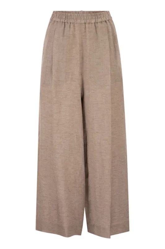 LINEN WIDE-LEG TROUSERS WITH ELASTICATED WAIST AND MONILE DETAIL made by Fabiana Filippi