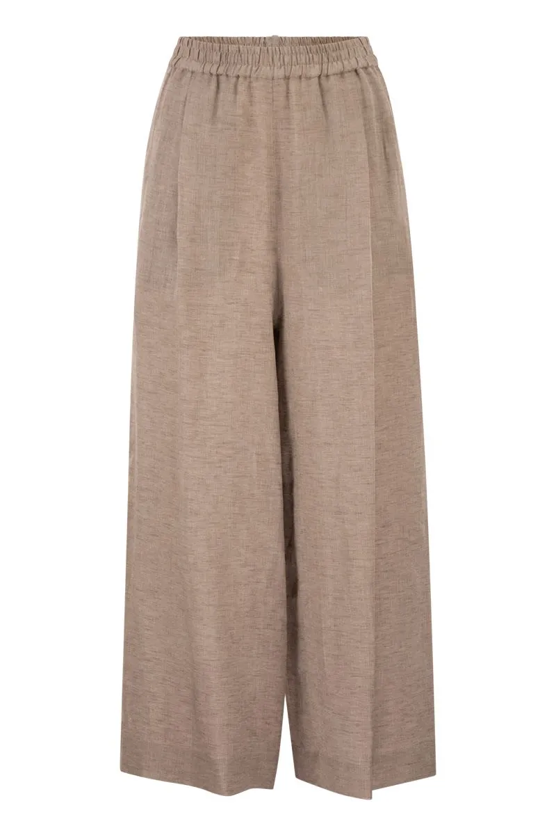 LINEN WIDE-LEG TROUSERS WITH ELASTICATED WAIST AND MONILE DETAIL sold by Lord & Taylor