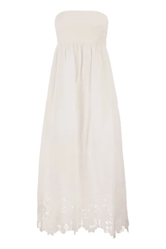 STRAPLESS LINEN DRESS WITH EMBROIDERED HEM made by MaxMara