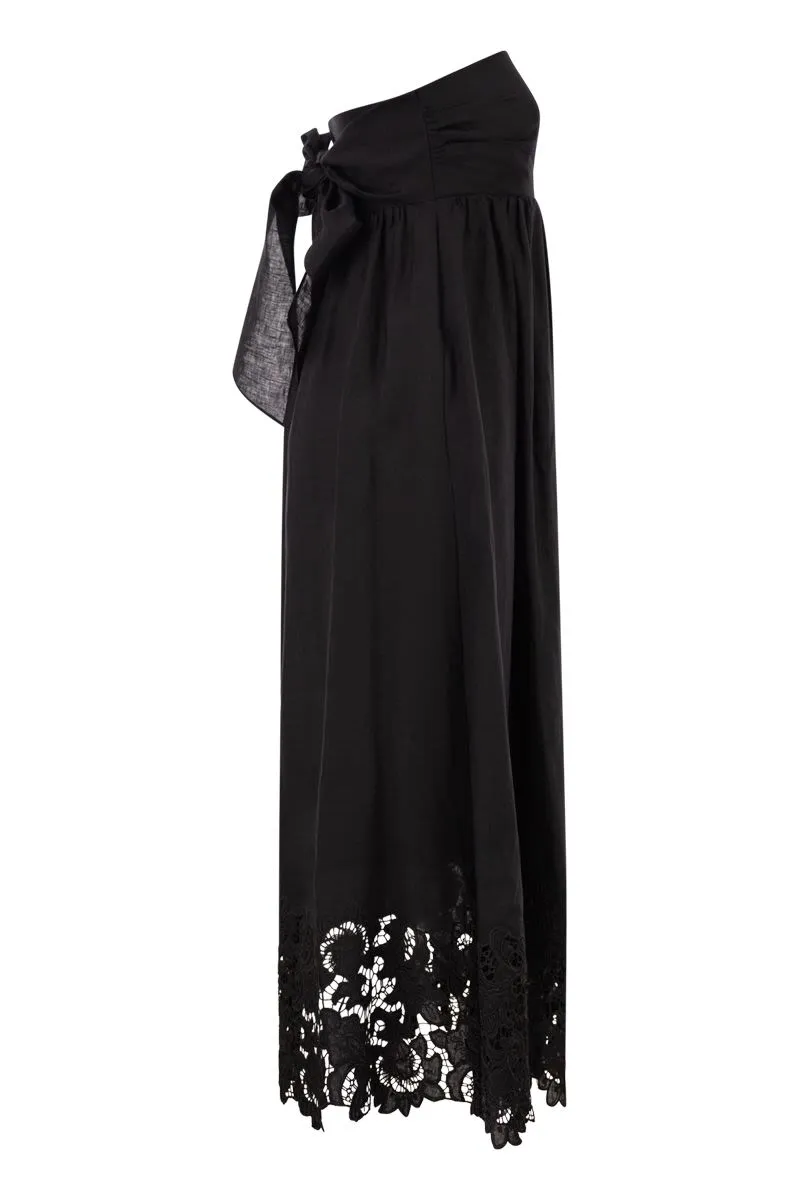 STRAPLESS LINEN DRESS WITH EMBROIDERED HEM sold by Lord & Taylor product image thumbnail 3