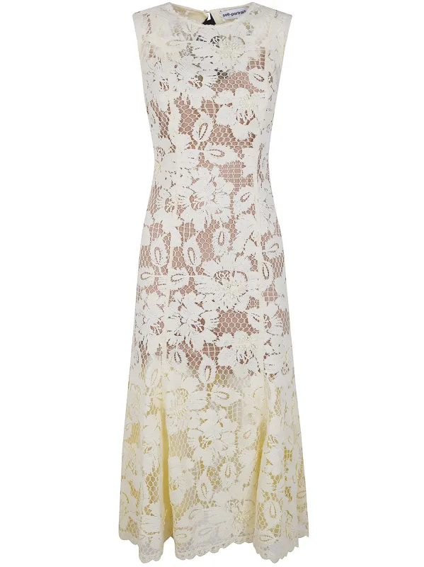 YELLOW CROCHET LACE MIDI DRESS made by Self-Portrait