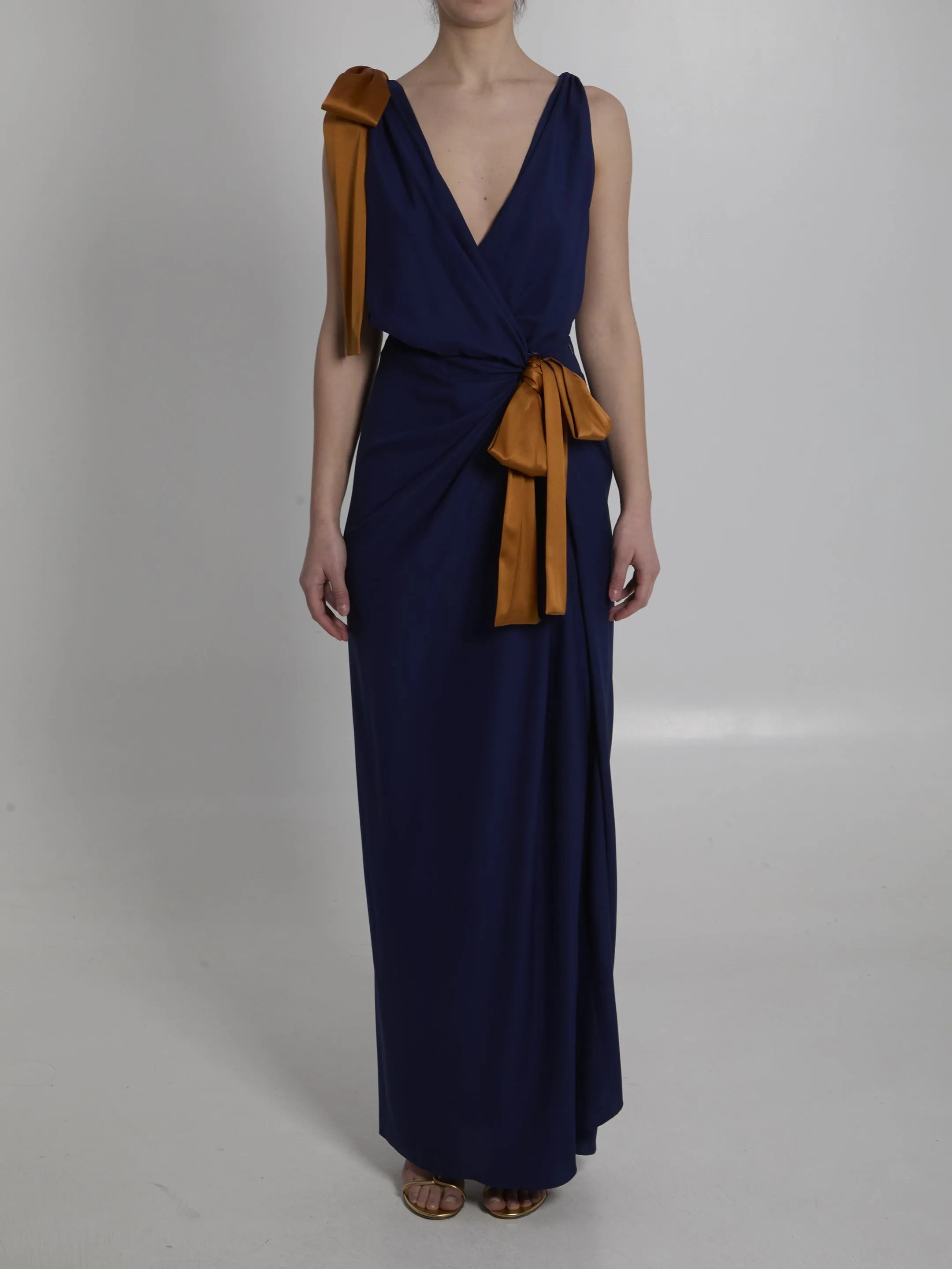 Maxi dress in double-face silk satin sold by Lord & Taylor