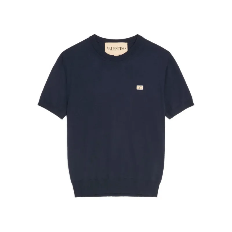 Sweater with VLogo Patch in Blue made by Valentino