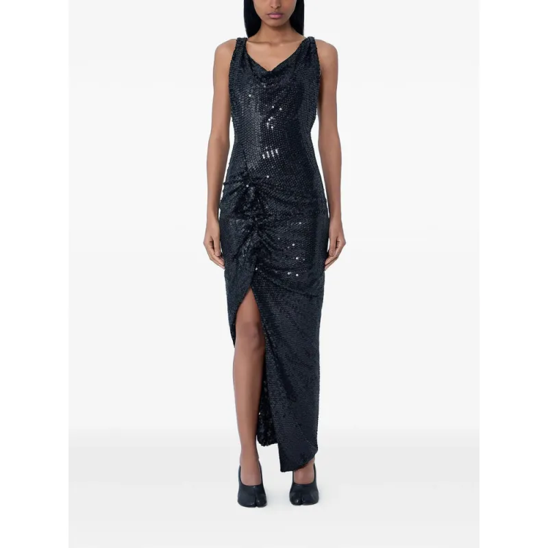Cowl Neck Black Sequined Dress made by Vivienne Westwood