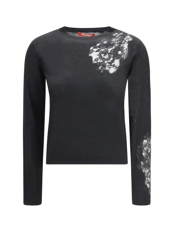 Wool Sweater with Lace Inserts, Black made by MaxMara