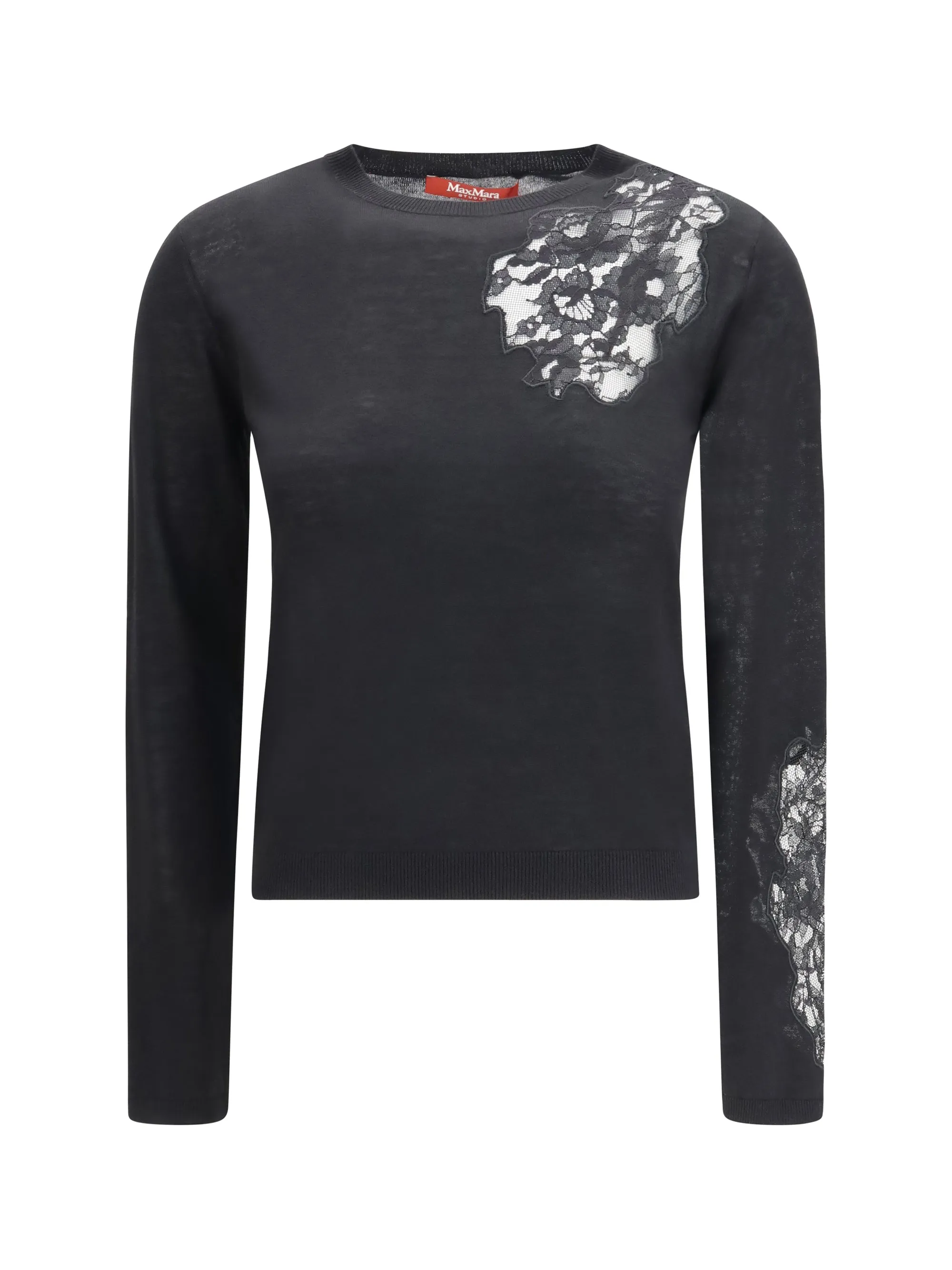 Wool Sweater with Lace Inserts, Black sold by Lord & Taylor
