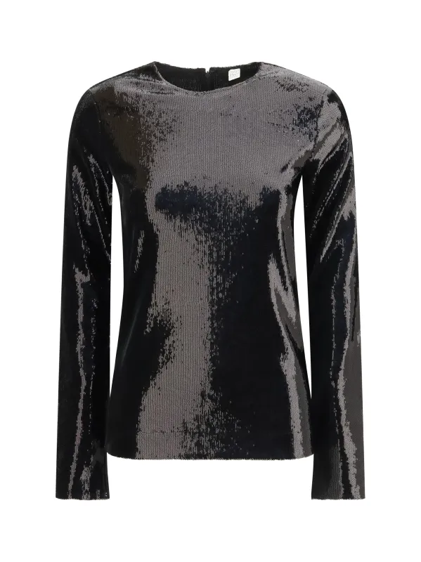 Long-Sleeved Sequin Top Black made by Toteme