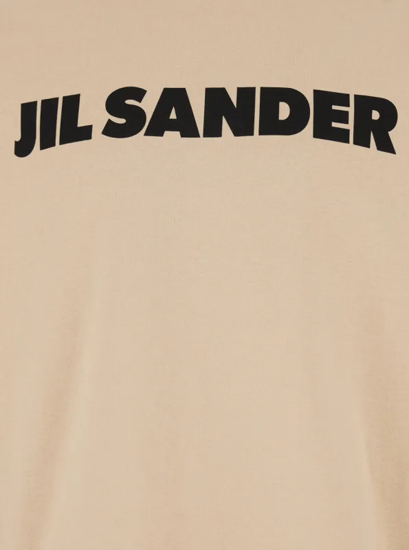 Beige Crewneck T-Shirt with Logo made by Jil Sander