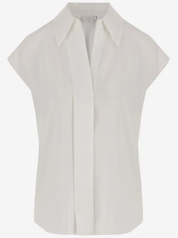 Blouse Stretch Silk White made by Vince