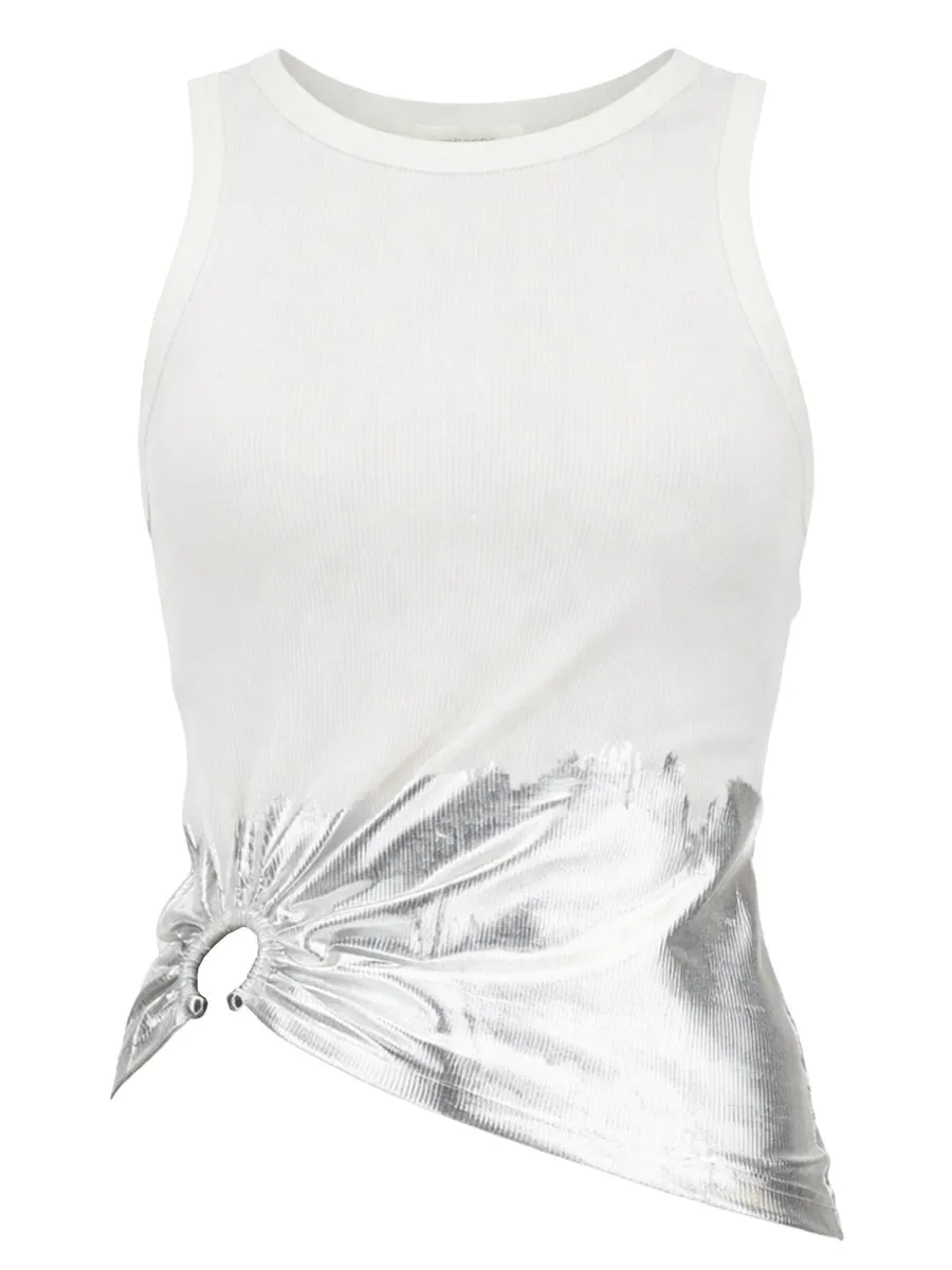 Ribbed Top With Piercing Application White sold by Lord & Taylor