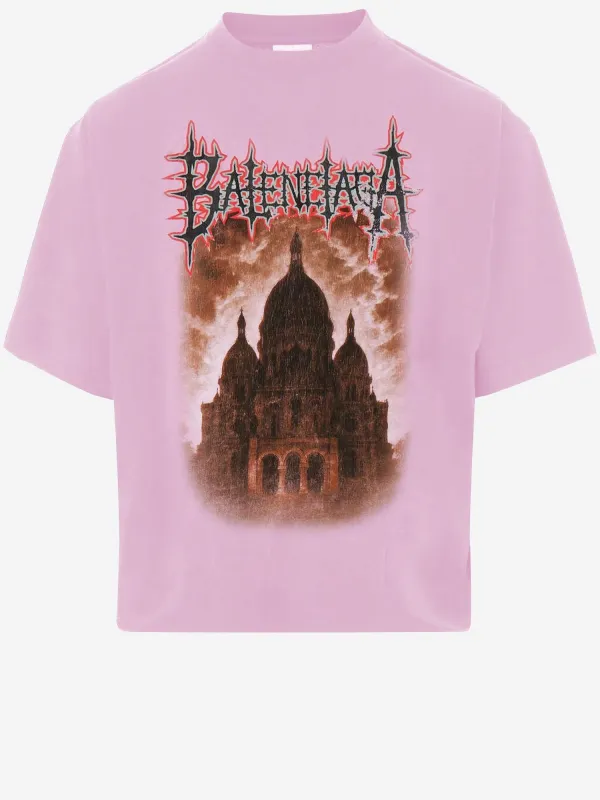 Cotton T-shirt with Print Pink made by Balenciaga