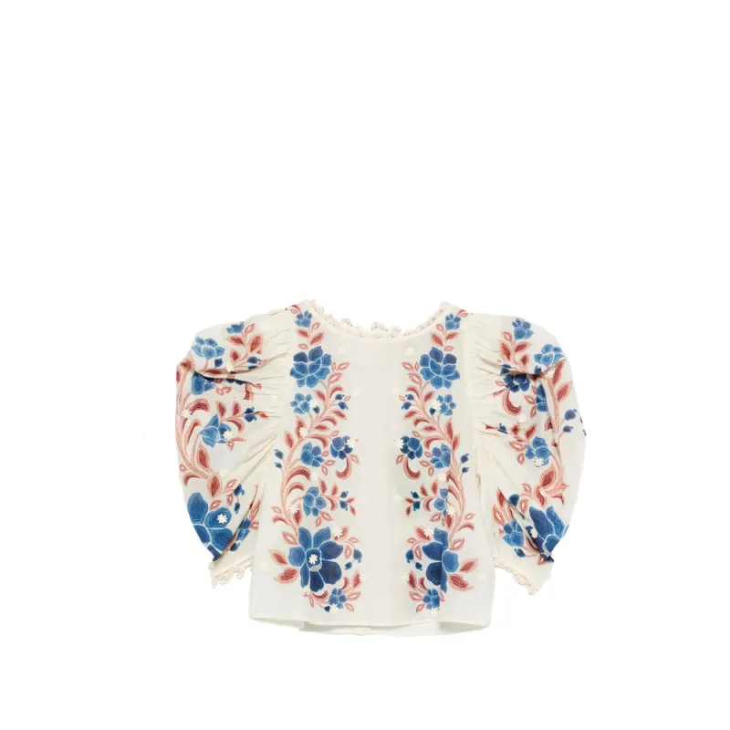 Floral Embroidered Lace Trim Shirt made by FARM Rio