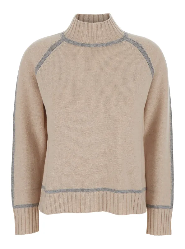 Beige Sweater with High Neck and Contrasting Details made by MaxMara
