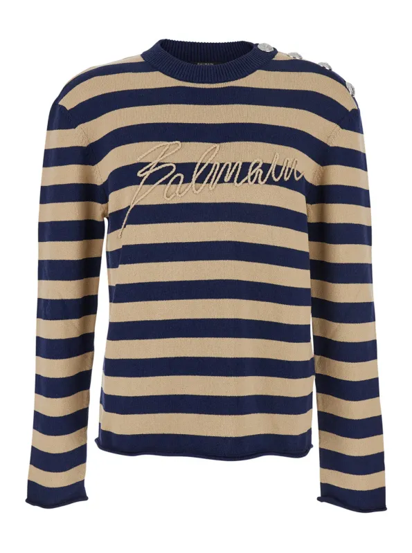 Sweater Blue Wool with Logo Lettering made by Balmain