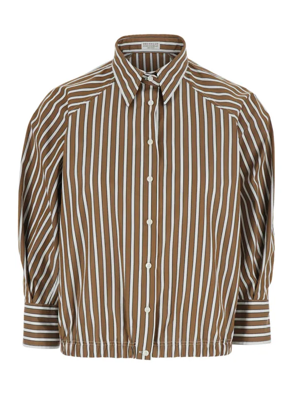 Shirt with Monile Collar, Brown made by Brunello Cucinelli