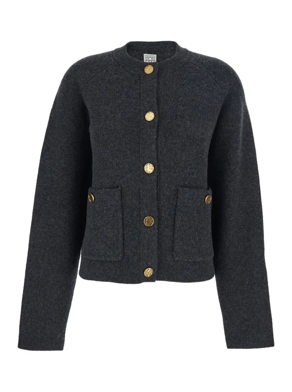 Round Neck Cardigan Grey Wool-Blend made by Toteme