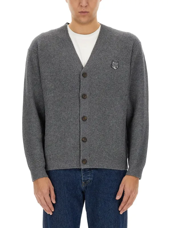 Ribbed Grey Cardigan made by MAISON KITSUNE